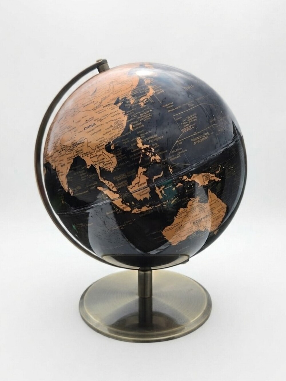 Bell & Curfew Black & Copper Tabletop World Globe 12" Metallic Desktop Decor